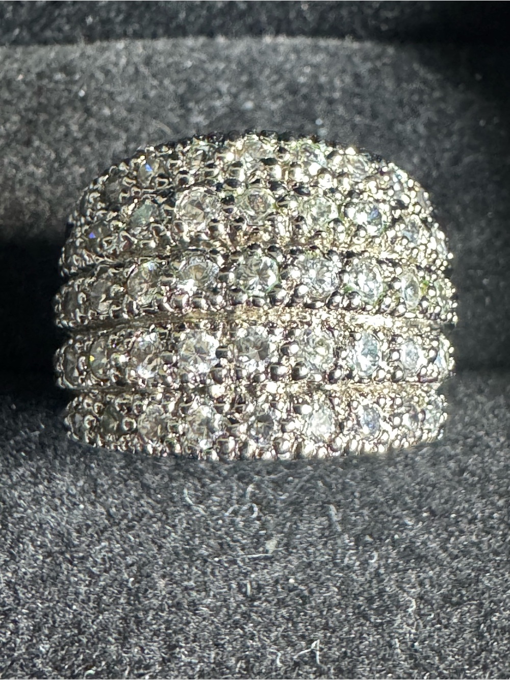 Stamp unreadable. Not silver, Multi-Row Cubic Zirconias Pavé Statement Ring